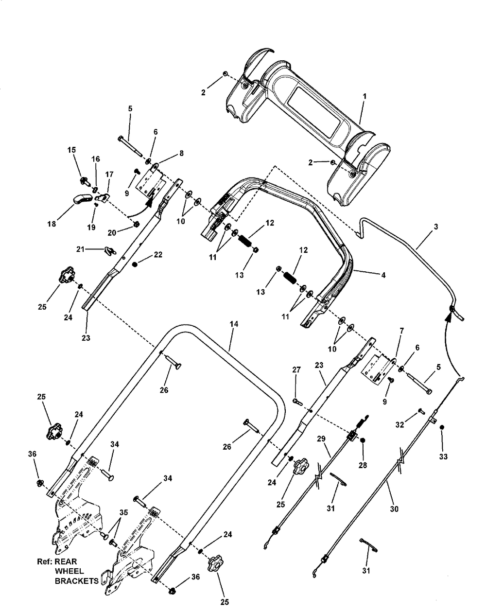 Group, Handle And Controls Diagram and Parts List for 7800667-LP7800667-JM36 2010 Briggs and Stratton Lawn Mower